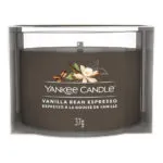 Yankee Candle Vanilla Bean Espresso Kerze in transparenter Verpackung mit 37 g