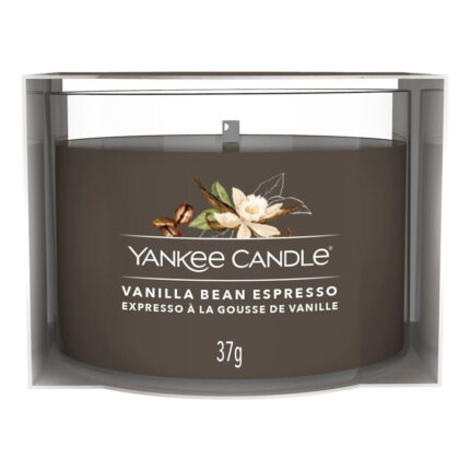 Yankee Candle Vanilla Bean Espresso Kerze in transparenter Verpackung mit 37 g