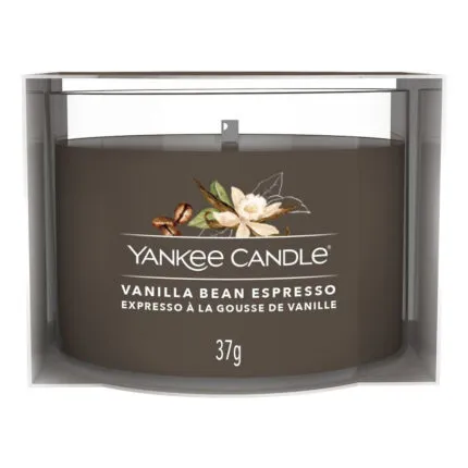 Yankee Candle Vanilla Bean Espresso Kerze in transparenter Verpackung mit 37 g