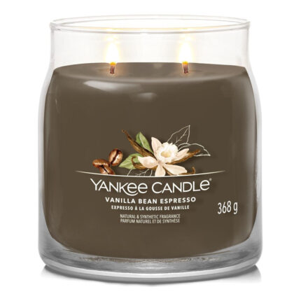 Yankee Candle Vanilla Bean Espresso Kerze mit zwei brennenden Dochten