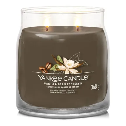 Yankee Candle Vanilla Bean Espresso Kerze mit zwei brennenden Dochten
