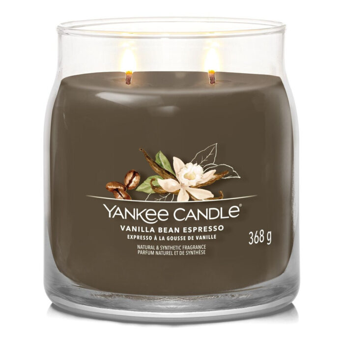 Yankee Candle Vanilla Bean Espresso Kerze mit zwei brennenden Dochten