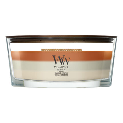 WoodWick Vanilla Embers Trilogy Kerze im Glas von vorne