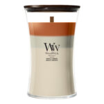 WoodWick Trilogy Vanilla Embers Kerze im Glas mit sichtbarem Docht