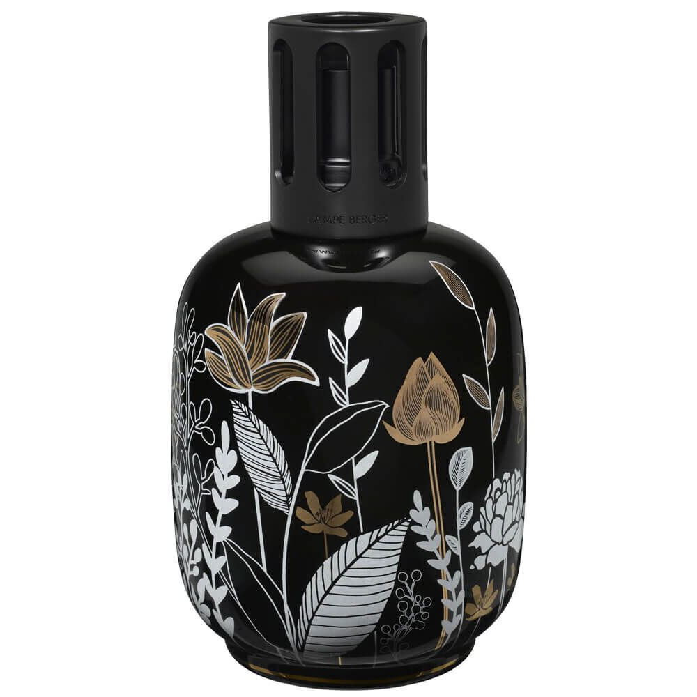Duftlampe mit floralem Dekor Schwarze Duftlampe mit floralem Dekor in weißer und goldener Gestaltung