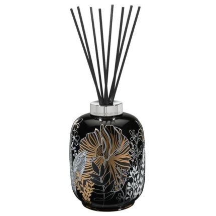 Schwarzer Diffuser mit floralem Muster und Duftstäbchen