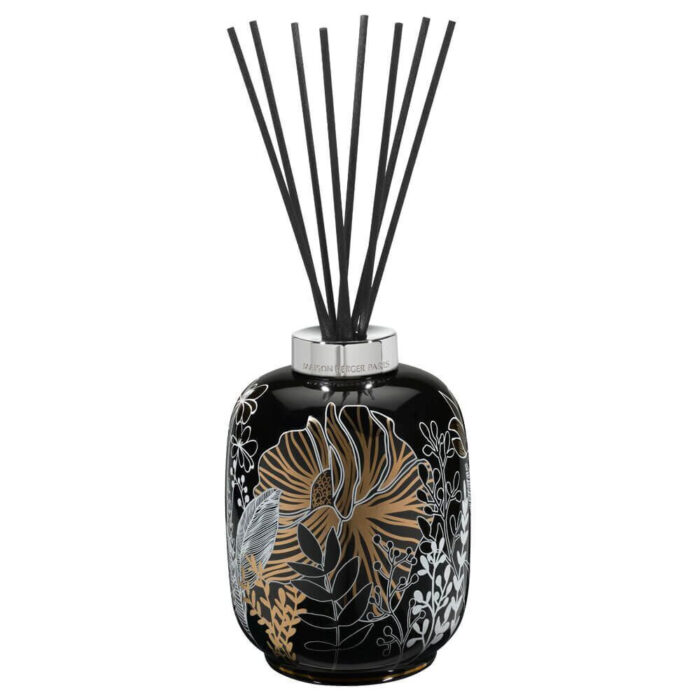 Schwarzer Diffuser mit floralem Muster und Duftstäbchen