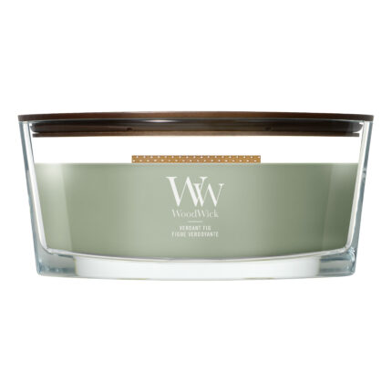 Frontansicht der WoodWick Verdant Fig Kerze im Glas