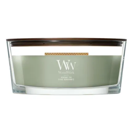 Frontansicht der WoodWick Verdant Fig Kerze im Glas
