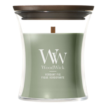 WoodWick Verdant Fig Kerze mit sichtbarem Holzdocht und Deckel