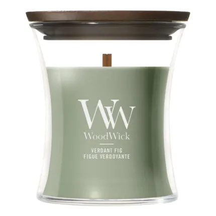 WoodWick Verdant Fig Kerze mit sichtbarem Holzdocht und Deckel