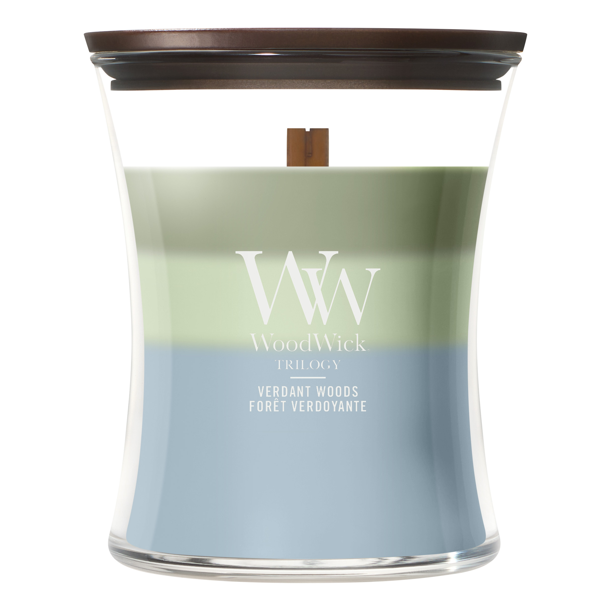 Verdant Woods Kerze mit Deckel WoodWick Verdant Woods Trilogy Kerze mit sichtbarem Holzdocht und Deckel