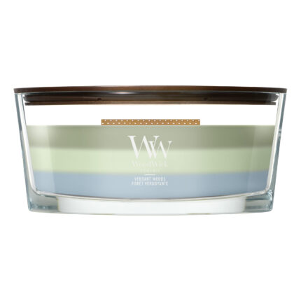 WoodWick Trilogy Verdant Woods Kerze im rechteckigen Glasbehälter