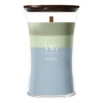 WoodWick Verdant Woods Trilogy Kerze mit dreifarbiger Wachsschicht