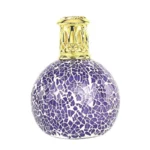 Runde violette Duftlampe mit weißem Mosaikmuster und goldenem Deckel