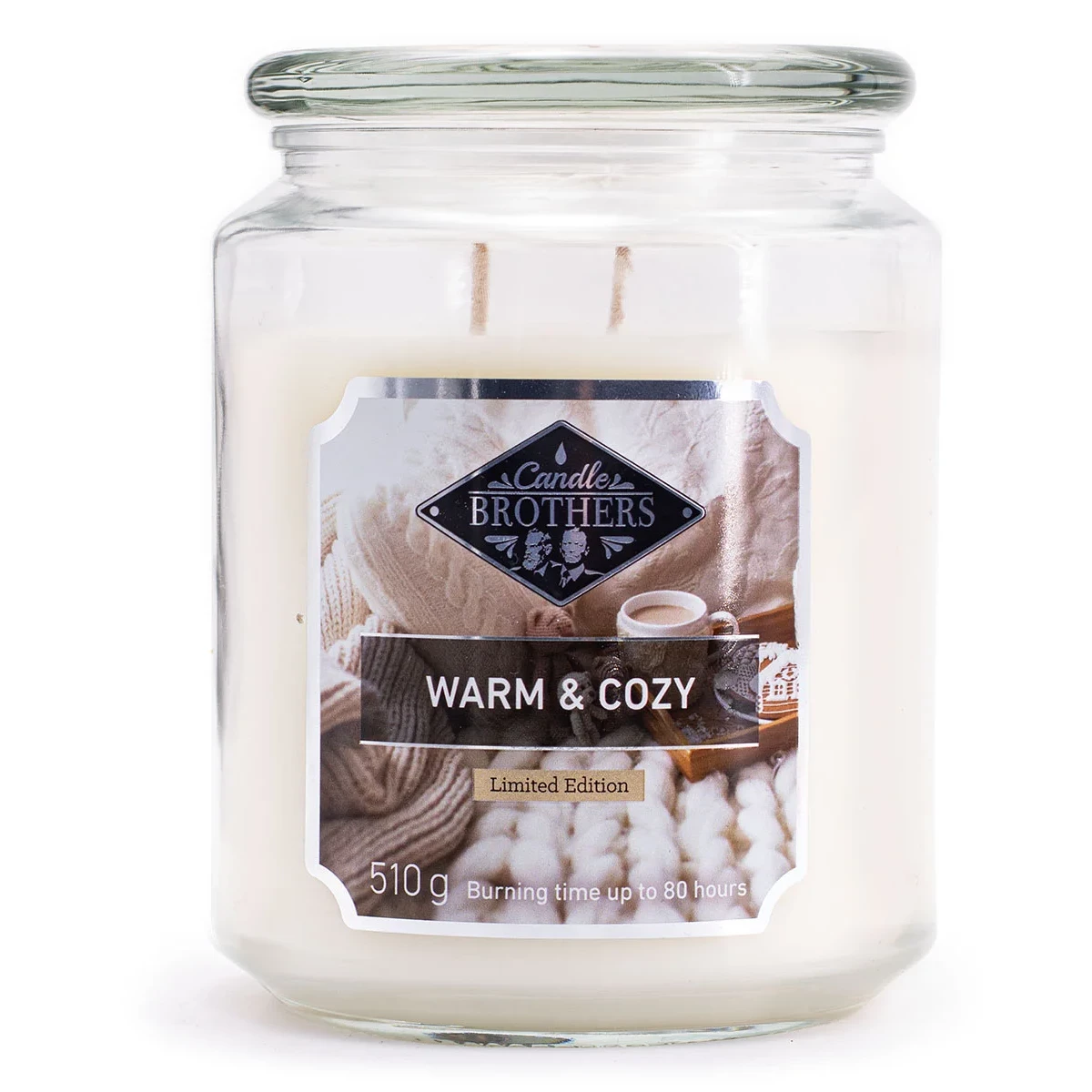 Warm & Cozy Kerze frontal Frontansicht der Candle Brothers Warm & Cozy Kerze im Glas
