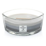 WoodWick Trilogy Kerze im Glas ohne Deckel mit sichtbarem Docht