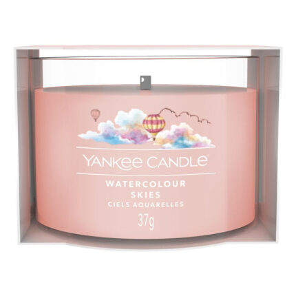 Yankee Candle Watercolour Skies Kerze im transparenten Glas, Frontalansicht