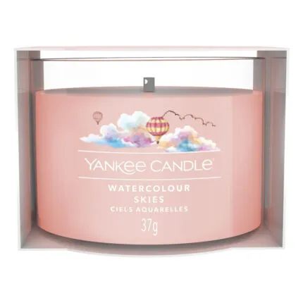 Yankee Candle Watercolour Skies Kerze im transparenten Glas, Frontalansicht