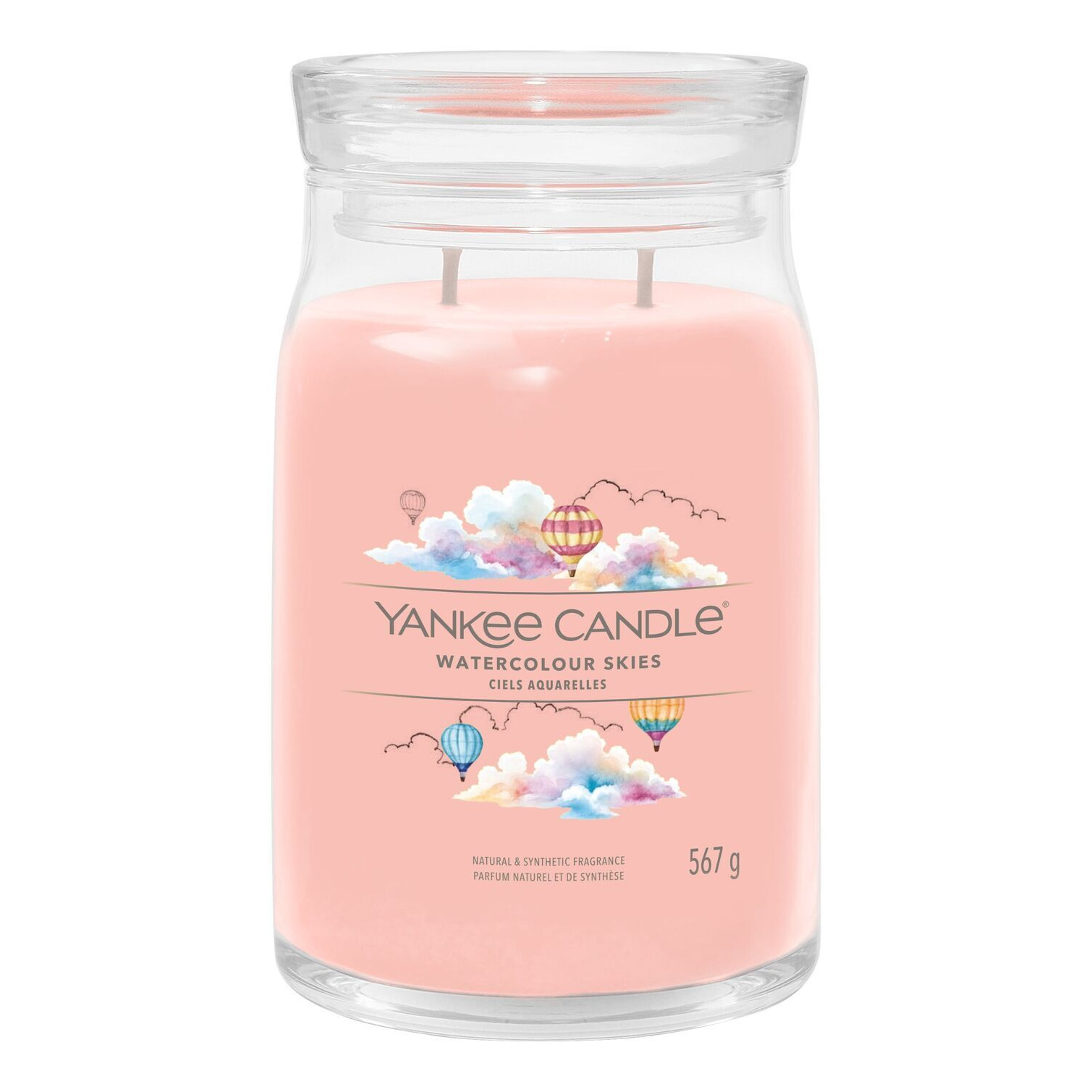 Watercolour Skies Duftkerze 567 g Yankee Candle Watercolour Skies Kerze mit Wolken- und Heißluftballonmotiv