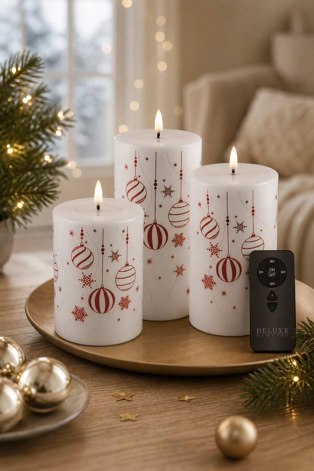 Weihnachts-Giftbox LED-Kerzen weiß in einer stimmungsvollen Anwendungsszene