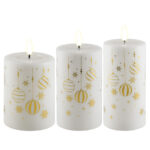 Weihnachts-Giftbox LED Stumpenkerzen weiß/gold – Produktansicht