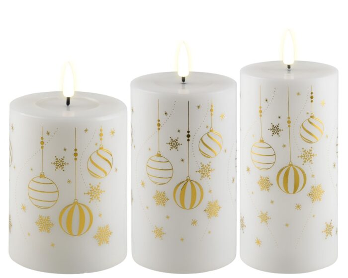 Weihnachts-Giftbox Stumpenkerzen LED weiß/gold mit Aufdruck – Produktansicht