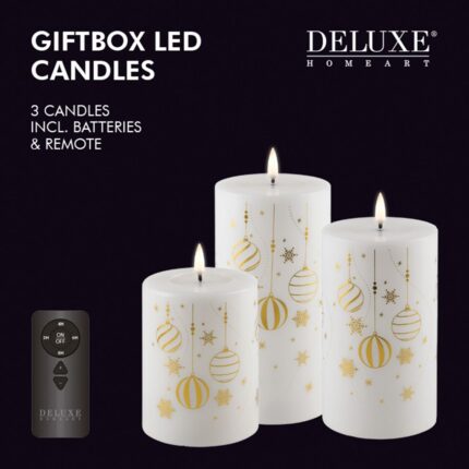 Weihnachts-Giftbox Stumpenkerzen LED weiß/gold mit Aufdruck – Hauptansicht