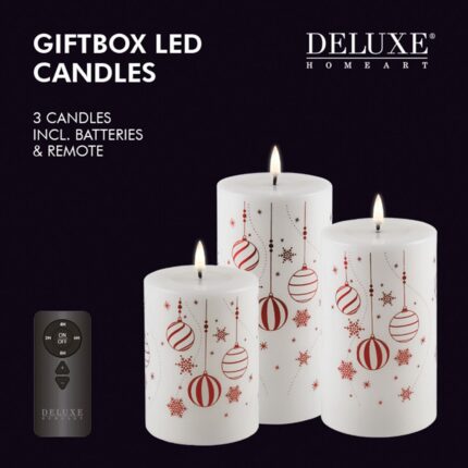 Weihnachts-Giftbox Stumpenkerzen LED weiß/rot mit Aufdruck und Diode – Hauptansicht
