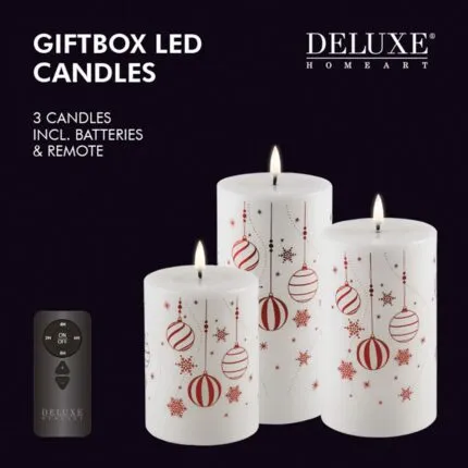 Weihnachts-Giftbox Stumpenkerzen LED weiß/rot mit Aufdruck und Diode – Hauptansicht