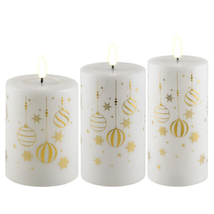 Weihnachts-Giftbox Stumpenkerzen LED weiß/gold mit – Produktansicht