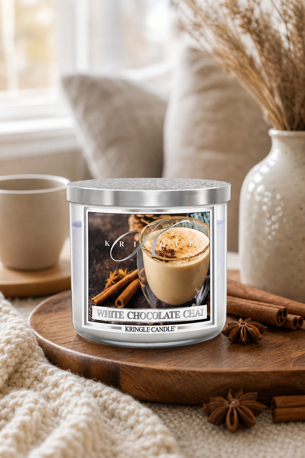 White Chocolate Chai 396g 3-Docht Tumbler in einer stimmungsvollen Anwendungsszene