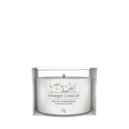 Yankee Candle White Gardenia Kerze in Verpackung mit Blumenmotiv und 37 g