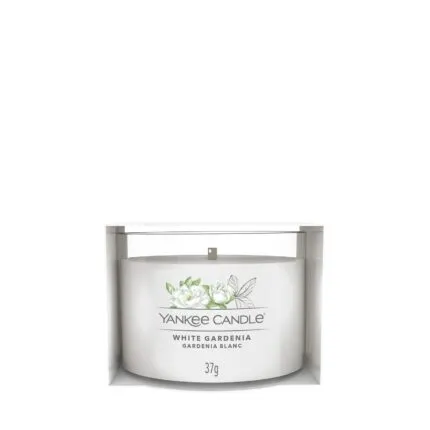 Yankee Candle White Gardenia Kerze in Verpackung mit Blumenmotiv und 37 g