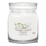 White Gardenia Duftkerze im Glas mit Blumenmotiv und Deckel