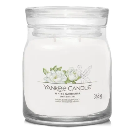 White Gardenia Duftkerze im Glas mit Blumenmotiv und Deckel