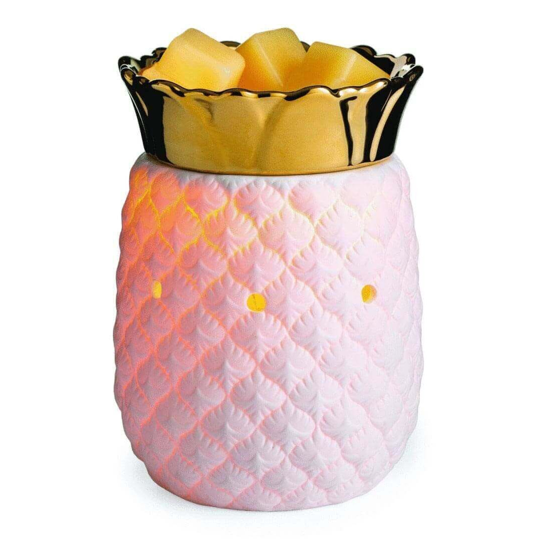 White Pineapple Duftlampe Weiße Ananas-Duftlampe mit goldfarbenem Aufsatz und Wachswürfeln