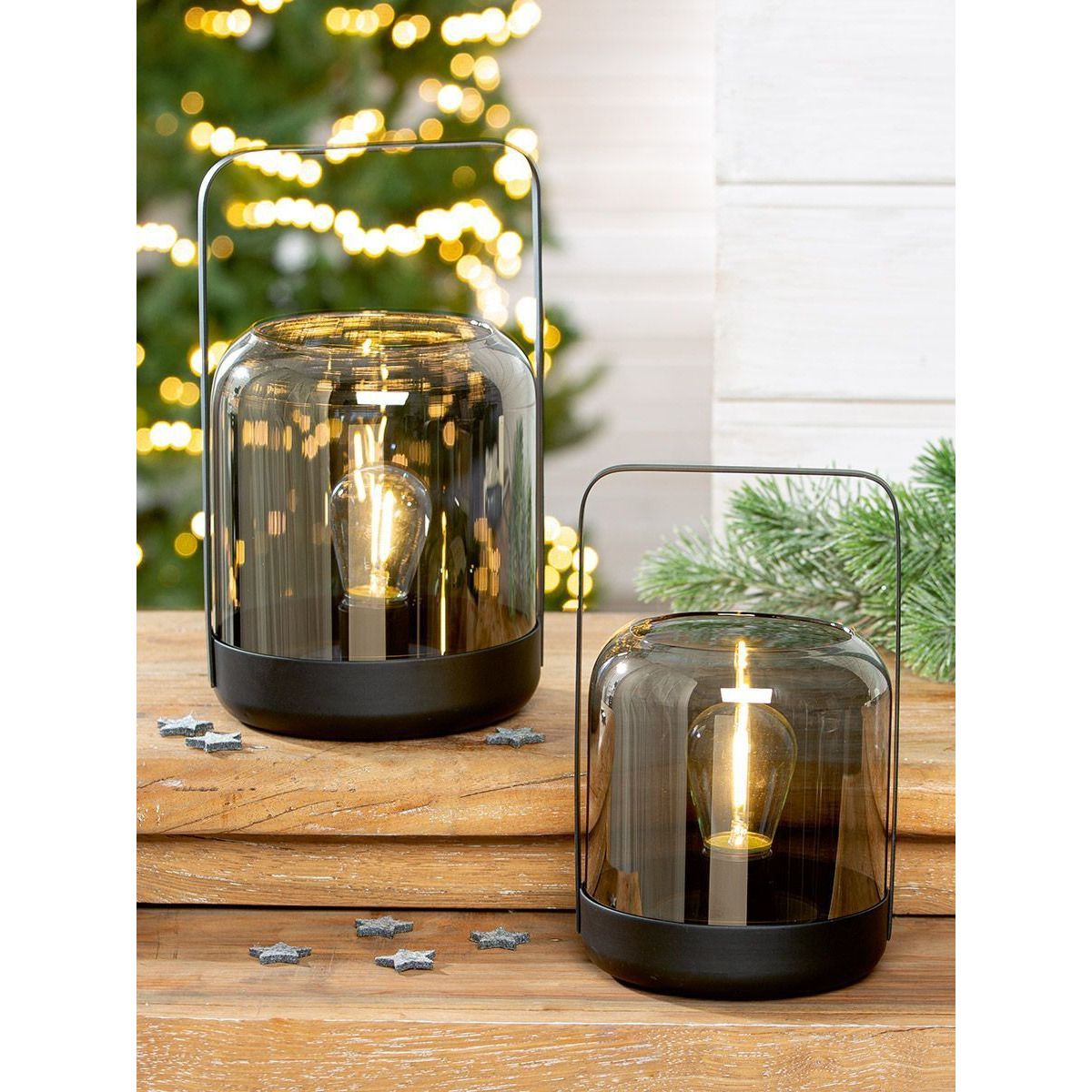 Einmachglas, Lampe Windlicht Bright Silber LED Glas 20cm – Hauptansicht