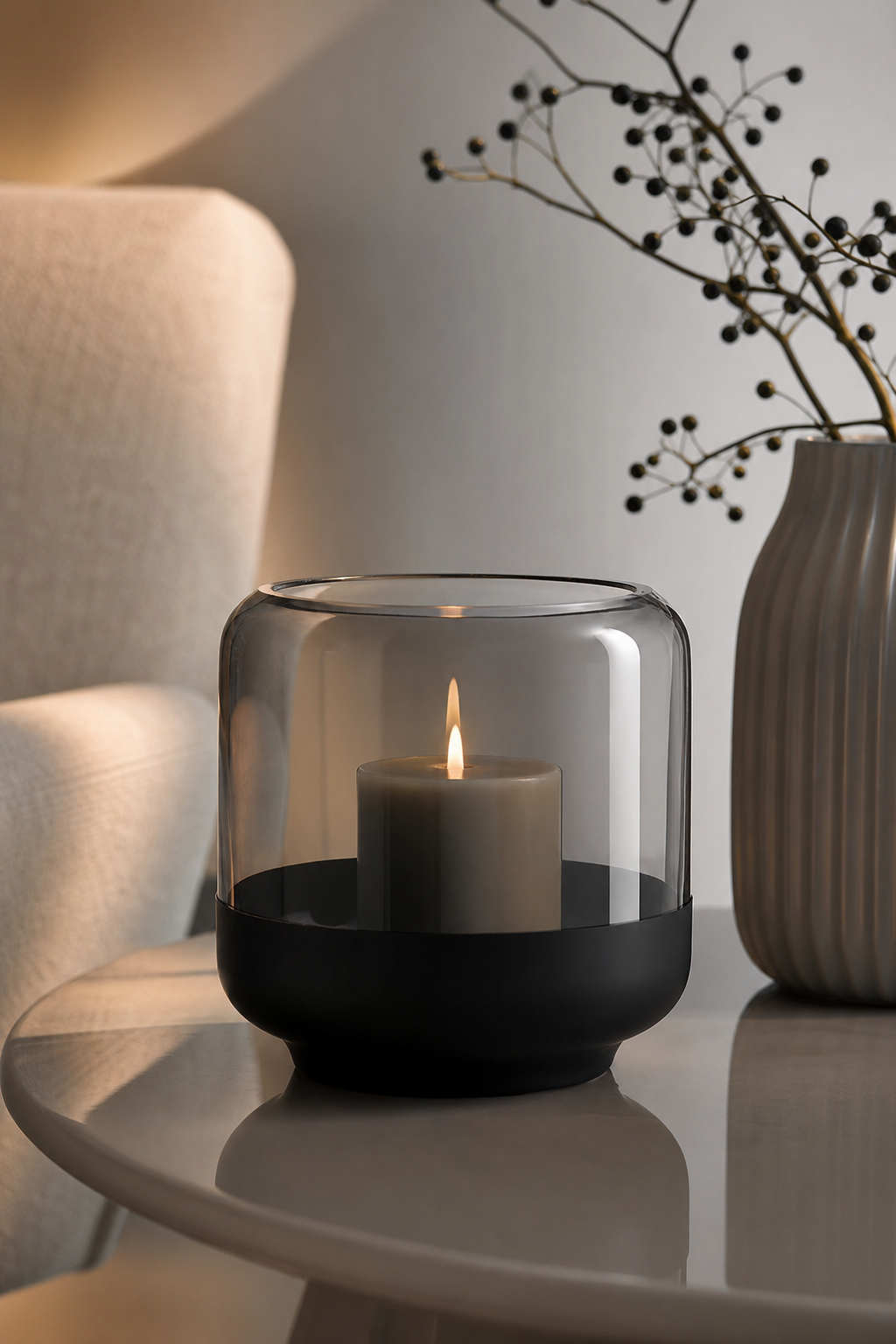 Windlicht Elegance anthrazit 15cm in einer stimmungsvollen Anwendungsszene
