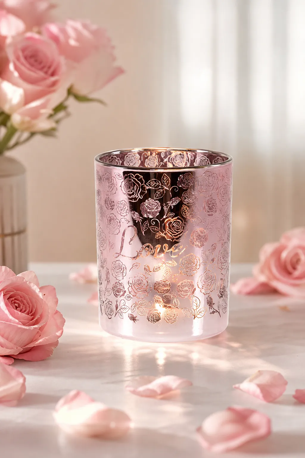 Windlicht Love mit Rosen L – Stimmungsbild Windlicht Love mit Rosen L in einer stimmungsvollen Anwendungsszene