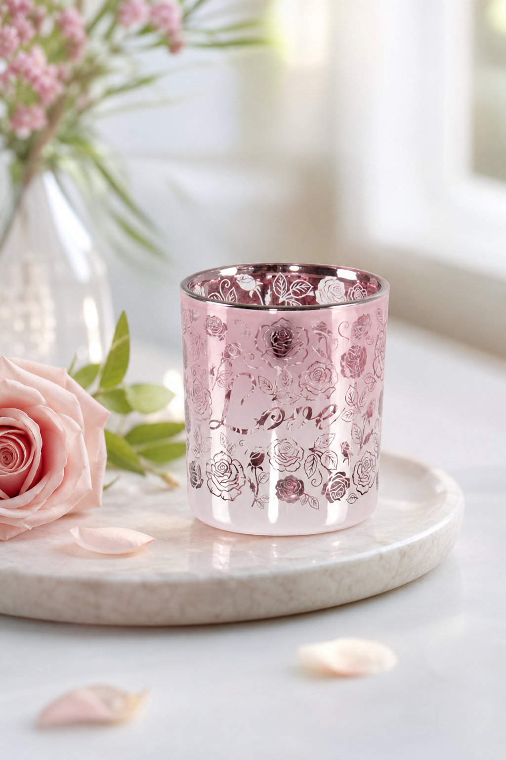 Windlicht Love mit Rosen S in einer stimmungsvollen Anwendungsszene
