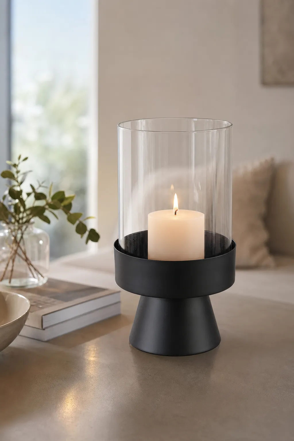 Windlicht Pallas 29cm schwarz in einer stimmungsvollen Anwendungsszene