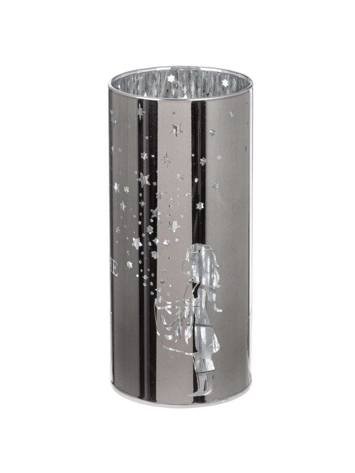 Windlicht Sternenmädchen silber LED Glas 15cm – Produktansicht