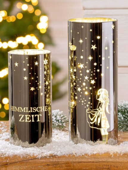 Windlicht Sternenmädchen silber LED Glas 20cm – Produktansicht