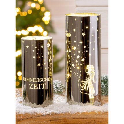 Windlicht Sternenmädchen silber LED Glas 20cm – Hauptansicht