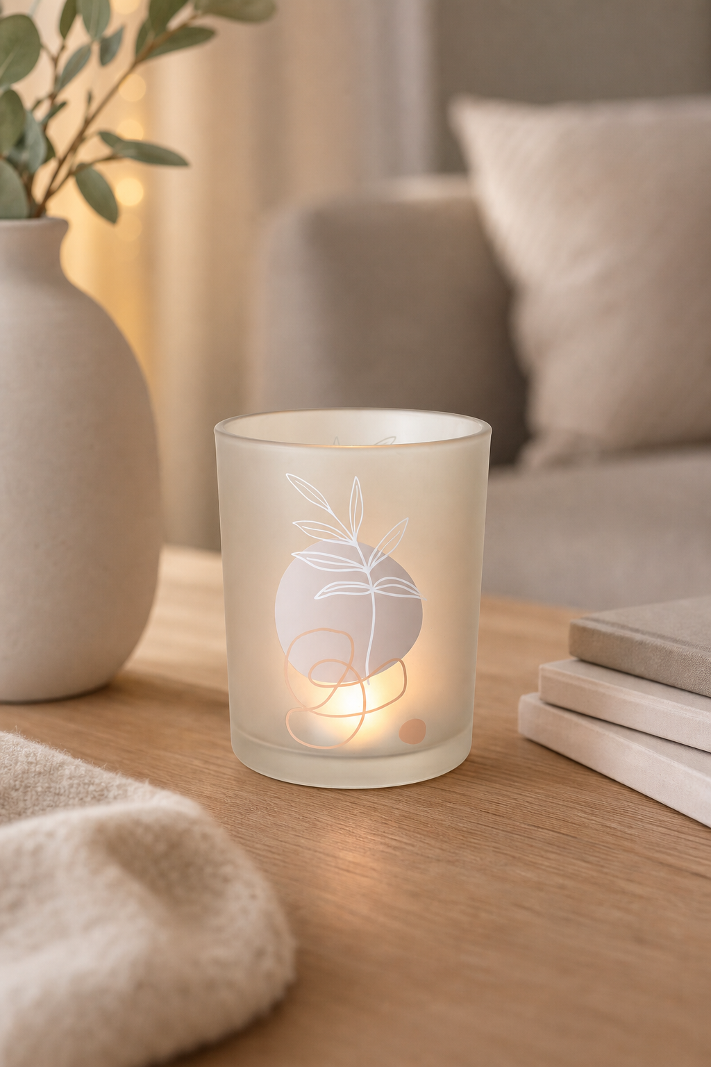 Windlicht Stona 12 cm Beige in einer stimmungsvollen Anwendungsszene