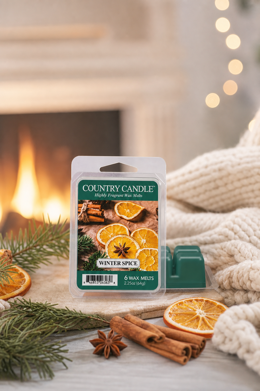 Winter Spice Wax Melts 64g in einer stimmungsvollen Anwendungsszene