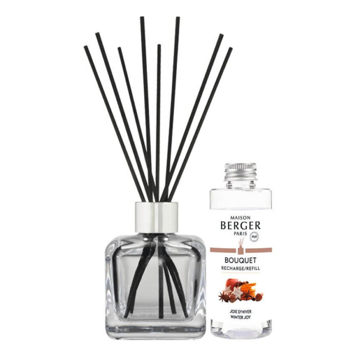 Raumduft-Diffuser mit schwarzen Stäbchen und Maison Berger Nachfüllflasche