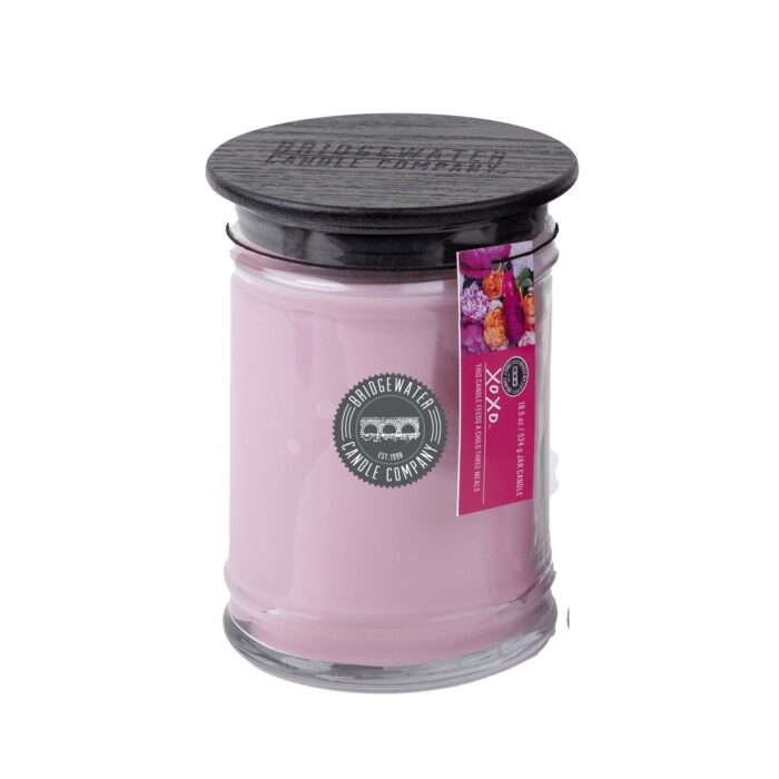 Bridgewater XoXo Kerze im Glas mit Blumenetikett und dunklem Deckel