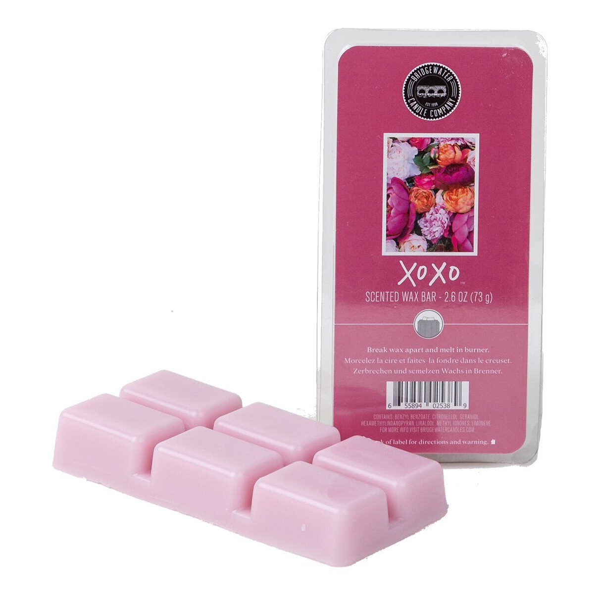 XoXo Wax Bar Vorderseite Rosa XoXo Wax Bar mit sichtbarer Verpackung und Blumenmotiv